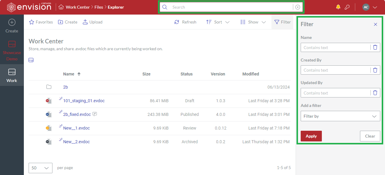 Search Field and Filter Pane