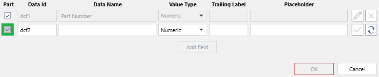 Selecting the checkbox of the new data capture field in the Data Capture Gadget Configuration pop-up dialog