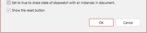 The Set to true to share state of stopwatch with all instances in document checkbox in the Stopwatch Timer Configuration pop-up dialog