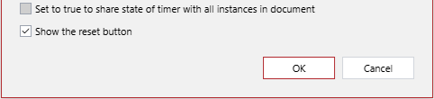 The Set to true to share state of timer with all instances in document checkbox in the Countdown Timer Configuration pop-up dialog