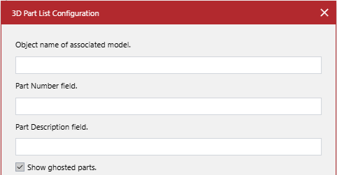 The Show ghosted parts checkbox in the 3D Part List Configuration pop-up dialog
