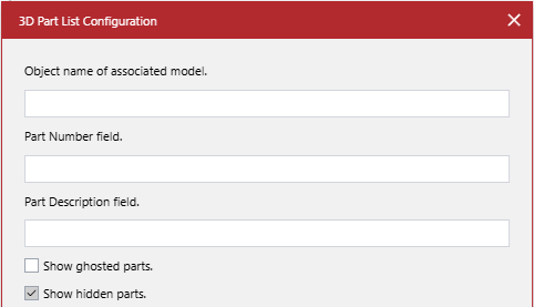 The Show hidden parts checkbox in the 3D Part List Configuration pop-up dialog