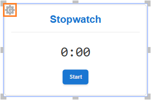 A Stopwatch gadget has a cogwheel icon with the letter G in 2D editing mode