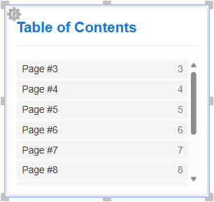 The Table of Contents gadget that starts from page 3 of 12