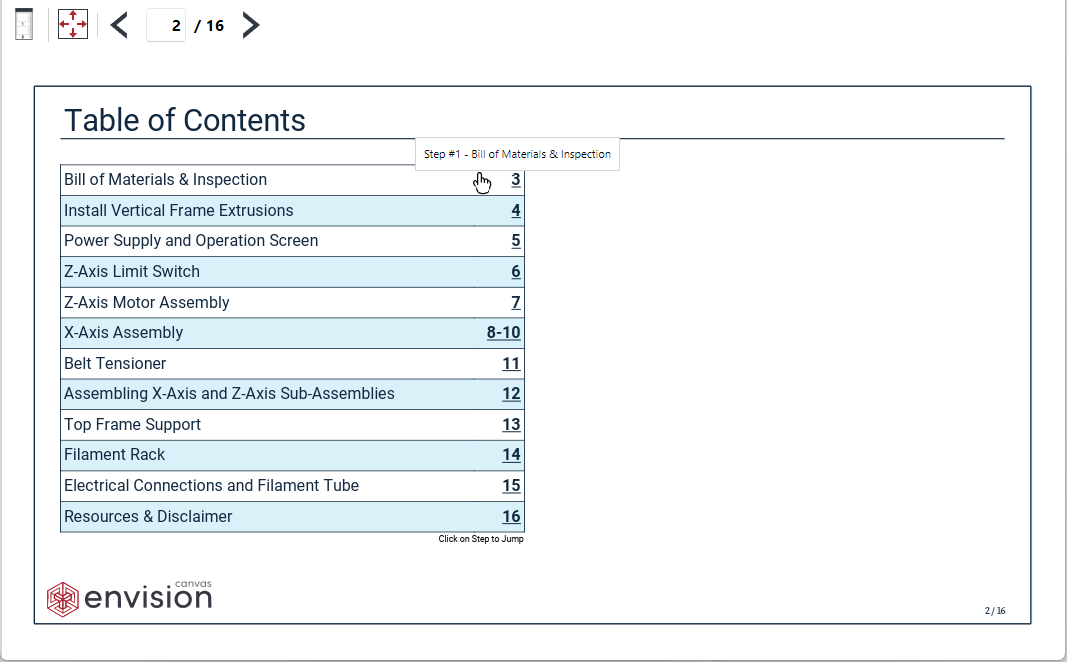 TOC with Page Actions on a Page in the Viewer