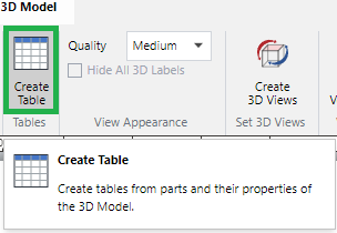 Table Button in the Tables Panel on the 3D Model Ribbon Tab