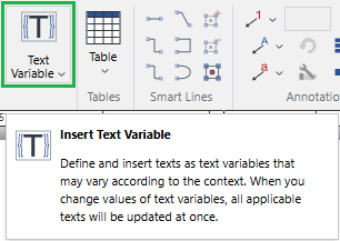The Text Variable split button with the tooltip