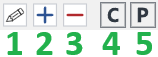 The Text Variables pop-up dialog toolbar buttons