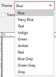 The Theme drop-down list in the Colors panel of the Gadget contextual ribbon tab