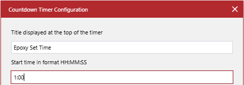 The Start time in format HH:MM:SS field in the Countdown Timer Configuration pop-up dialog