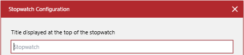 The Title displayed at the top of the stopwatch field in the Stopwatch Configuration pop-up dialog