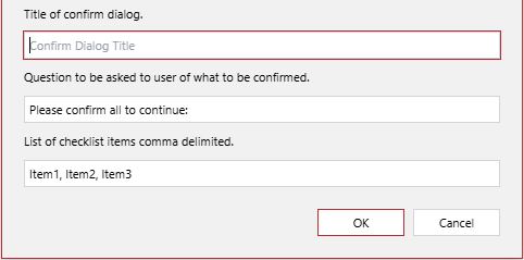 The Title of confirm dialog field in the Action Button Configuration pop-up dialog