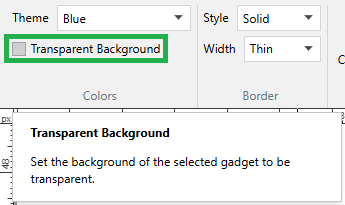 The Transparent Background checkbox in the Colors panel of the Gadget contextual ribbon tab