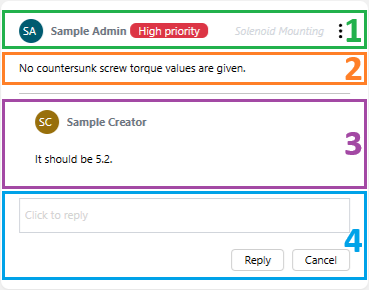 The UI components of a comment thread