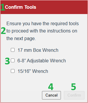 The UI elements of a pop-up confirmation dialog raised by an action button gadget