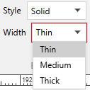 The Width drop-down list in the Border panel of the Gadget contextual ribbon tab