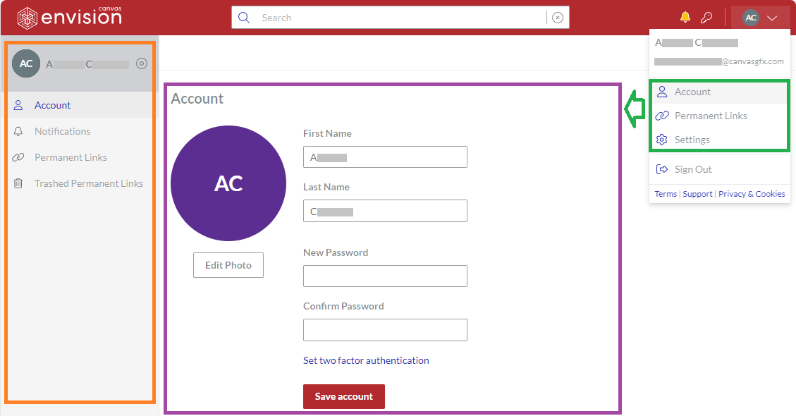 Accessing Account page