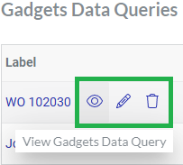 An action menu for a gadget data query