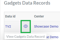An action menu for a gadget data record