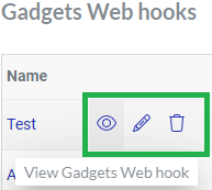 An action menu for a gadget webhook