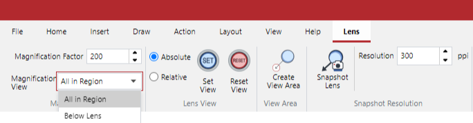 Magnification Factor Field in the Magnification Panel on the Lens Contextual Ribbon Tab Magnification Factor Field in the Magnification Panel on the Lens Contextual Ribbon Tab