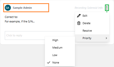 The commands of an unresolved comment thread available to the comment thread creator