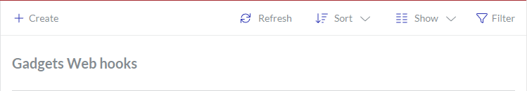 The content toolbar for the Gadgets Web hooks page
