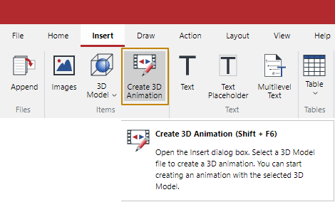 Create 3D Animation Button in the Items Panel on the Insert Ribbon Tab