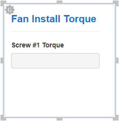 A data capture gadget with the Fan Install Torque title