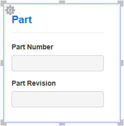 A data capture gadget with the Part title and the Part Number and Part Revision fields