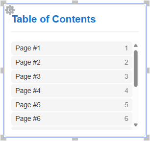 A default Table of Contents gadget for 12/12 pages with the default page names