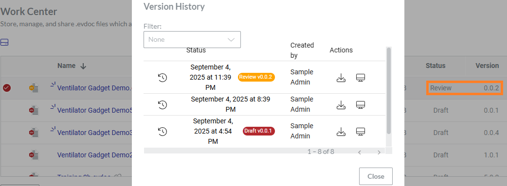 Document Status and Minor Version Are Updated