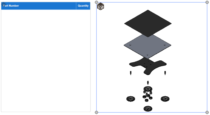The edited 3D model and the blank part list gadget