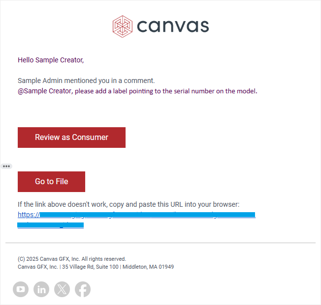 An email duplicate of a bell notification on the Canvas Envision Portal about mentioning in a comment