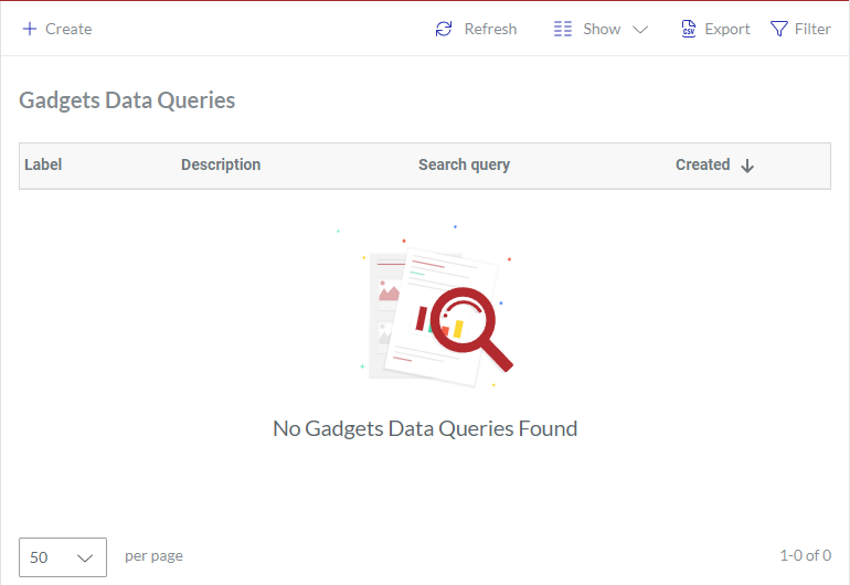 The empty Gadgets Data Queries page