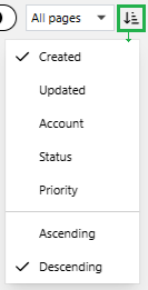 The filter and sort menu on the Comments pane toolbar