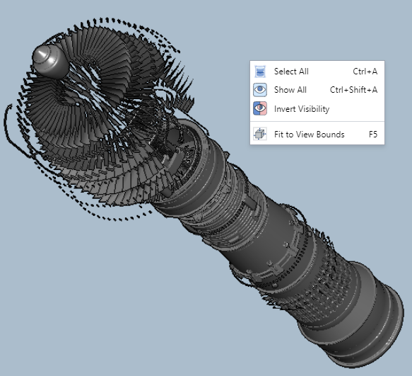 Full-screen 3D Viewer context-sensitive menu when no parts are selected in the 3D Viewer