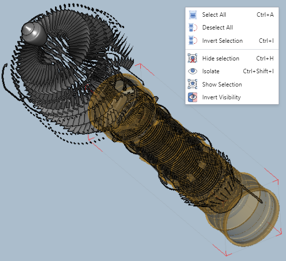 Full-screen 3D Viewer context-sensitive menu when one or more parts are selected in the 3D Viewer