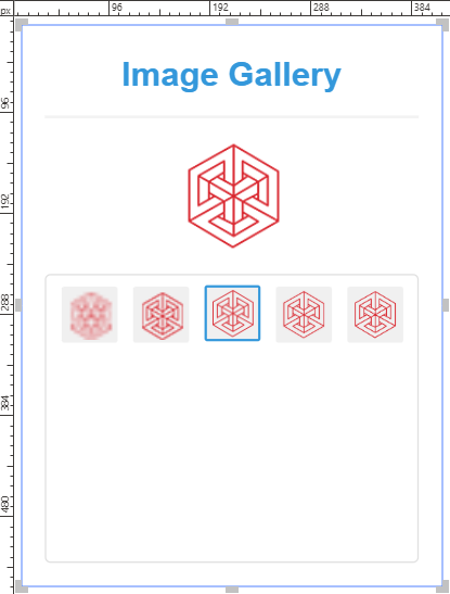 An image gallery gadget with the third image selected by default