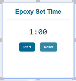 An inactive Epoxy Set Time countdown timer gadget with the Reset button