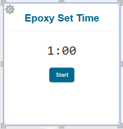 An inactive Epoxy Set Time countdown timer gadget with the correct title and start time