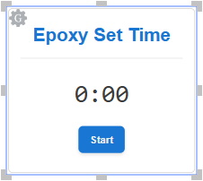 An inactive Epoxy Set Time stopwatch gadget with the correct title and start time