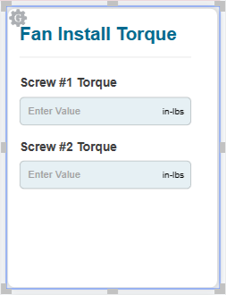 The inactive Fan Install Torque data capture gadget
