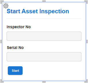 The inactive Start Asset Inspection login gadget