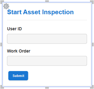 A login gadget with the Start Asset Inspection title