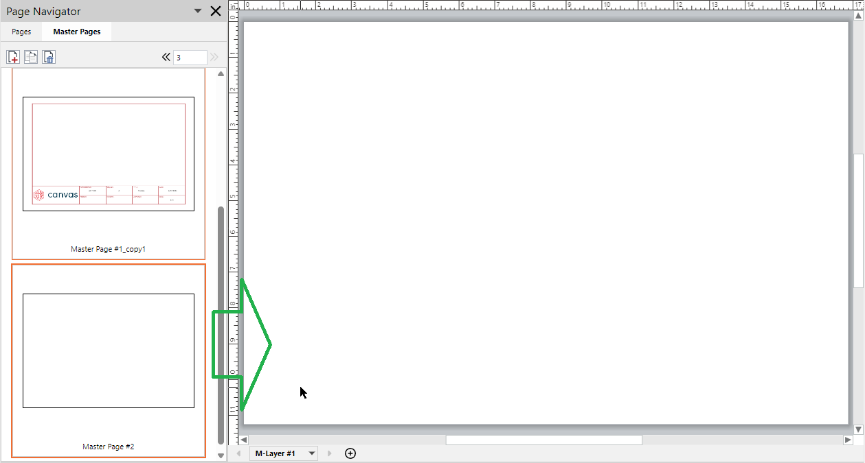 Master Page Sequence Selected in the Page Navigator Pane and Displayed in the Page Layout Area