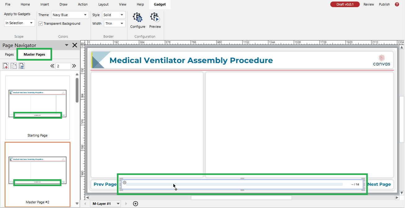 Multiple master pages with a progress bar gadget on each