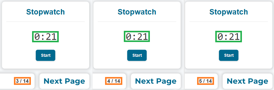 Multiple paused synchronous stopwatch gadgets