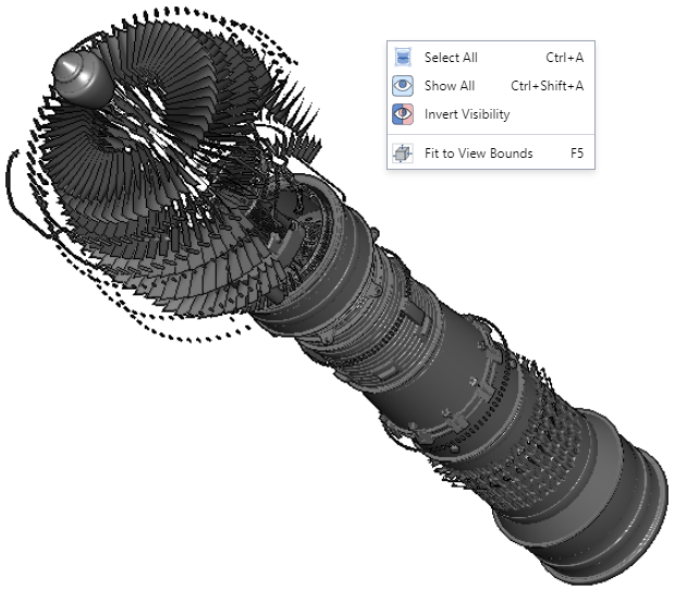 On-page 3D Viewer context-sensitive menu when no parts are selected in the 3D Viewer