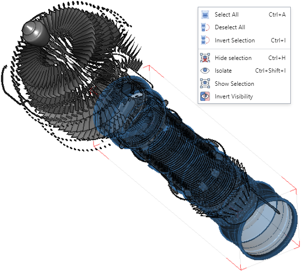 On-page 3D Viewer context-sensitive menu when one or more parts are selected in the 3D Viewer